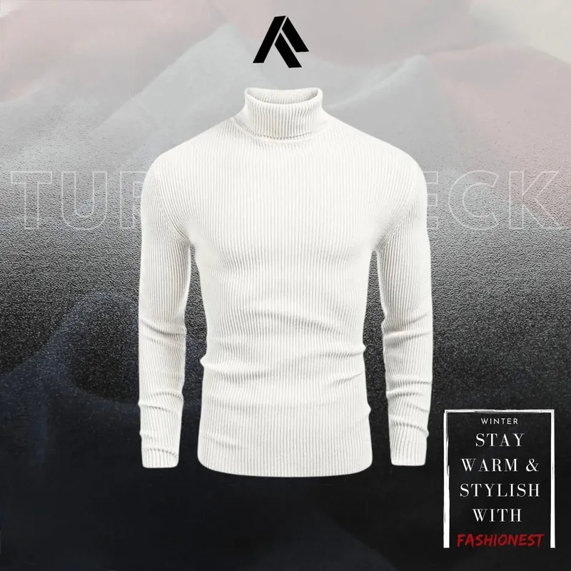 Signature Ribbed Turtleneck — Ivory White